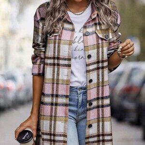 Womens Plaid Shacket Jacket Long Sleeve Button Up Flannel Shirt XL NWT